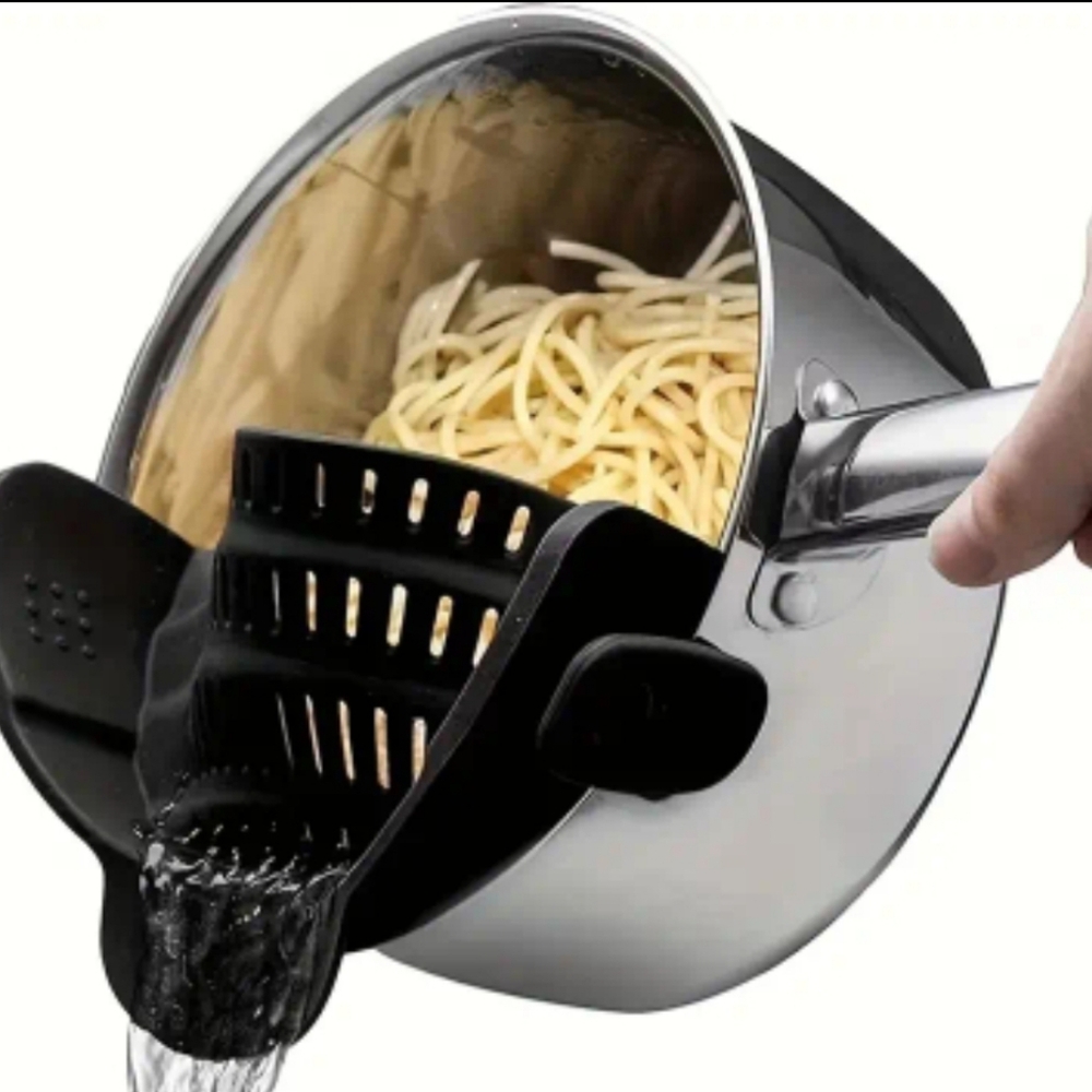 Easy-Clip Silicone Pot Strainer - Adjustable Handheld Kitchen Tool for Draining